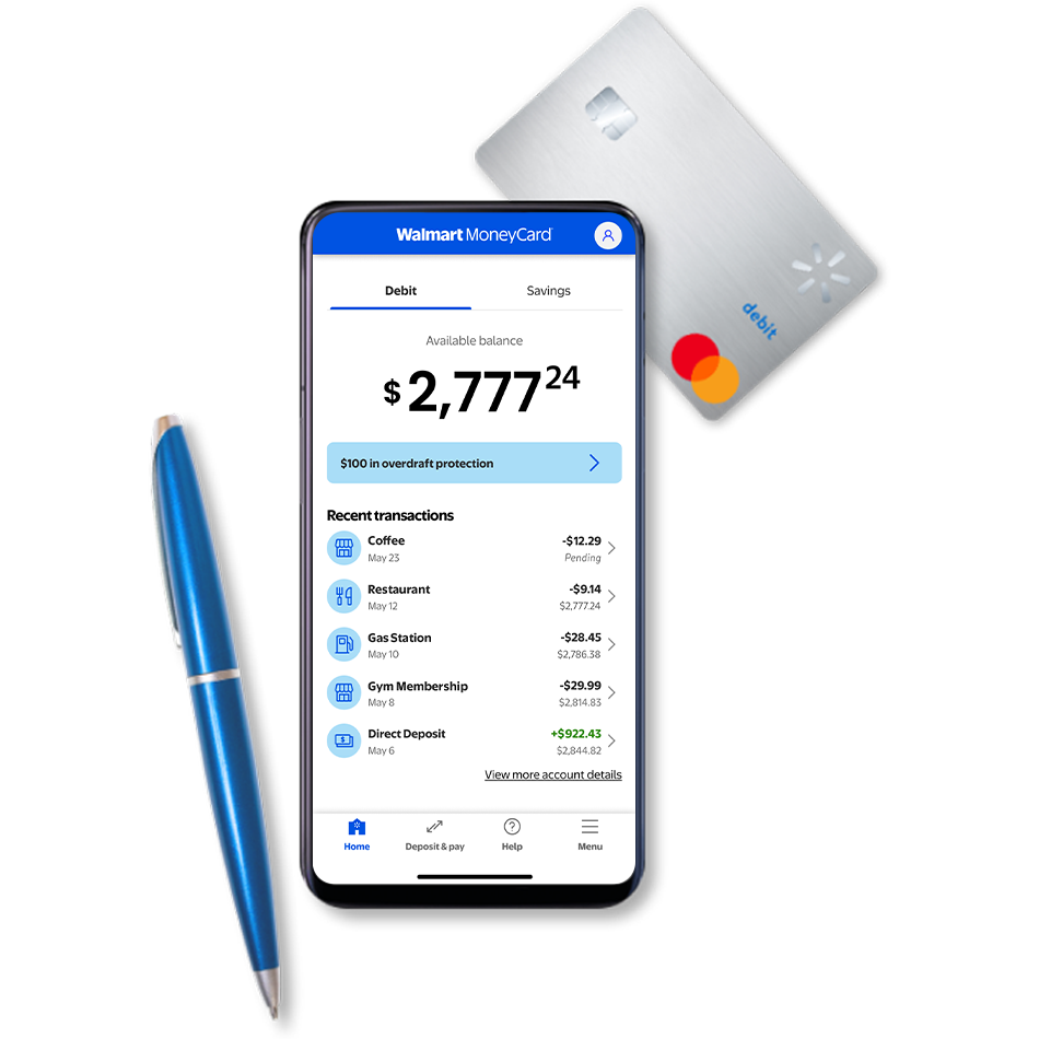 Phone with Walmart MoneyCard and pen